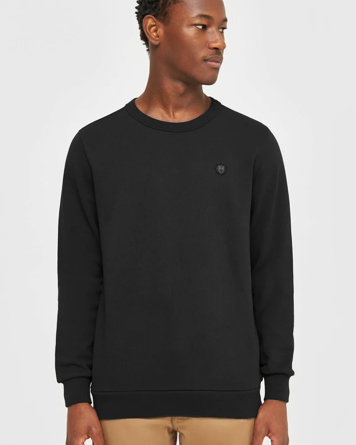 KnowledgeCotton Apparel Herren vegan Sweatshirt Basic Abzeichen Schwarz Jet
