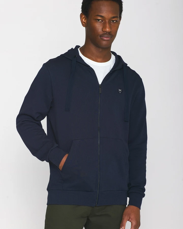 KnowledgeCotton Apparel Herren vegan Zip Hoodie Känguru-Abzeichen Total Eclipse Navy