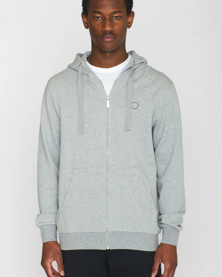 KnowledgeCotton Apparel Herren vegan Zip Hoodie Kangaroo Badge Grau Melange
