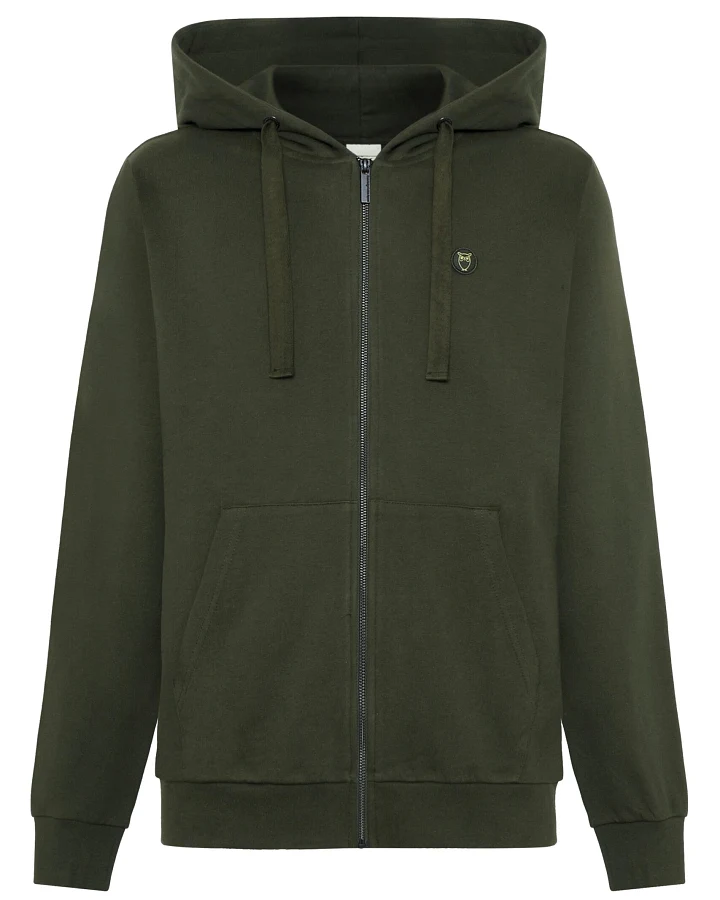 KnowledgeCotton Apparel Herren vegan Zip Hoodie Känguru-Abzeichen Forrest Nachtgrün