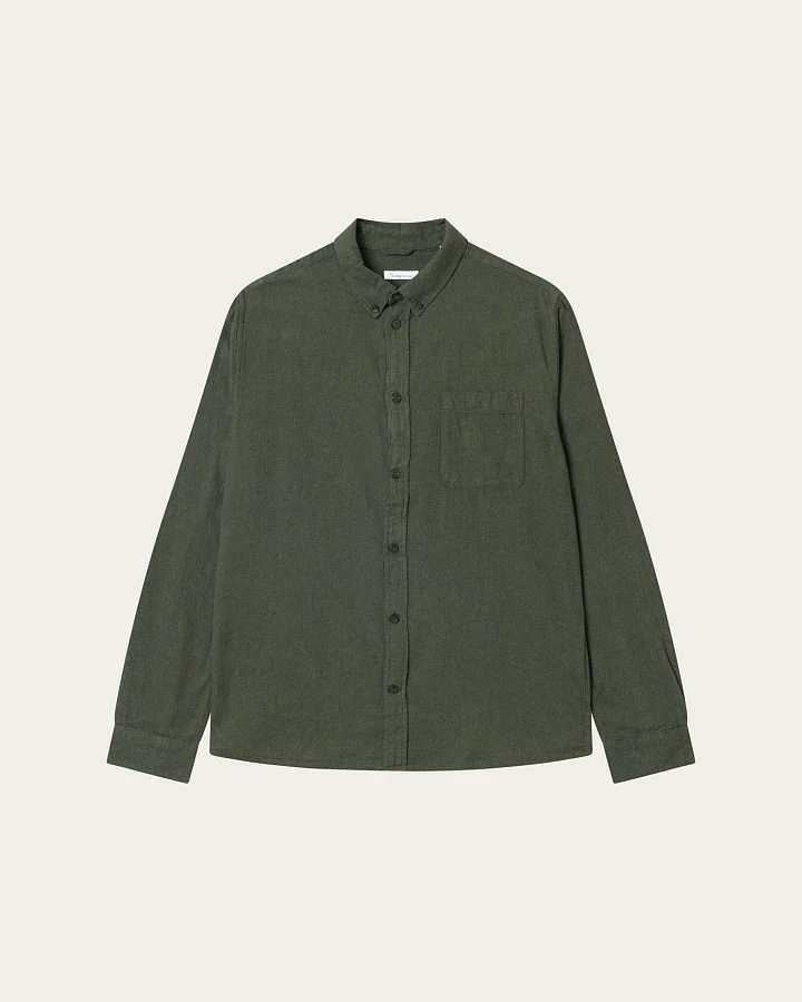 KnowledgeCotton Apparel Herren vegan Hemd Flanell Regular Melange Forrest Night Green