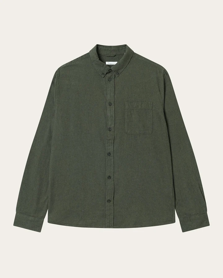 KnowledgeCotton Apparel Herren vegan Hemd Flanell Regular Melange Forrest Night Green