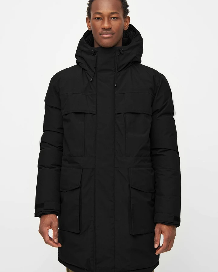 KnowledgeCotton Apparel Herren vegan Mantel Long Padded Canvas Apex Black Jet