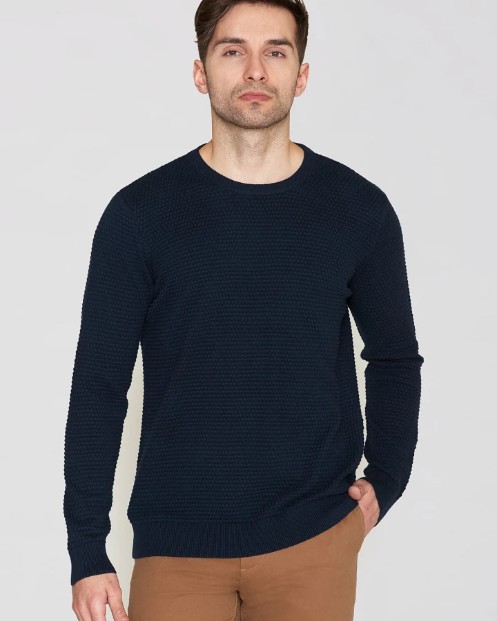 KnowledgeCotton Apparel Herren vegan Strickpullover Vagn Bubble Crew Neck Total Eclipse Navy