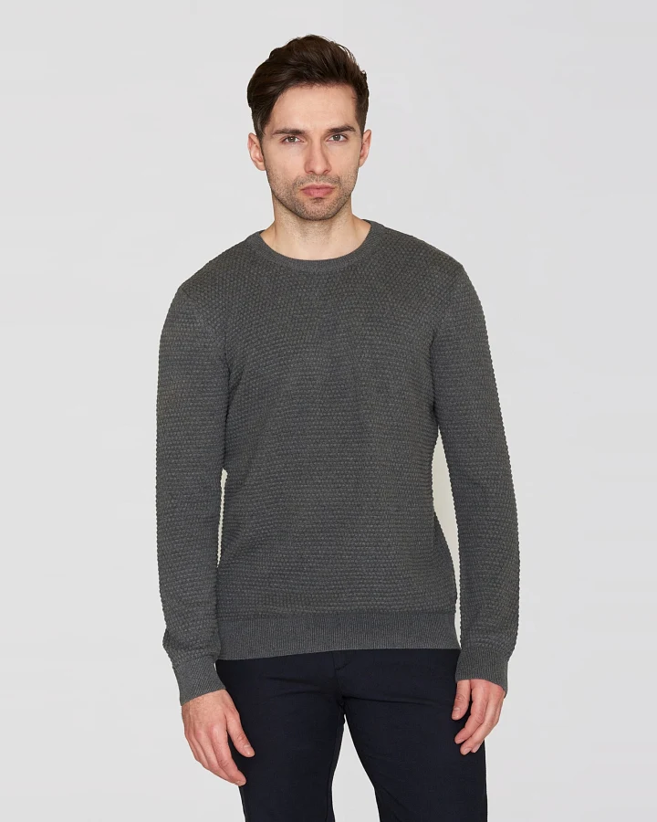 KnowledgeCotton Apparel Herren vegan Strickpullover Vagn Bubble Rundhalsausschnitt Dunkelgrau Melange