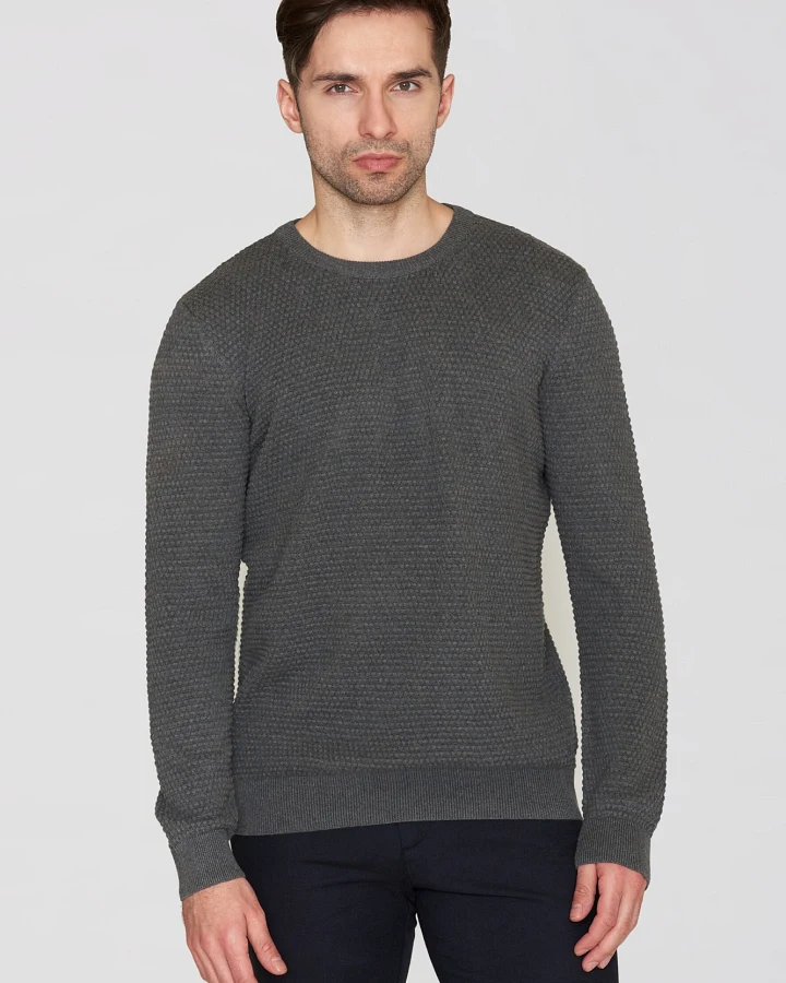 KnowledgeCotton Apparel Herren vegan Strickpullover Vagn Bubble Rundhalsausschnitt Dunkelgrau Melange