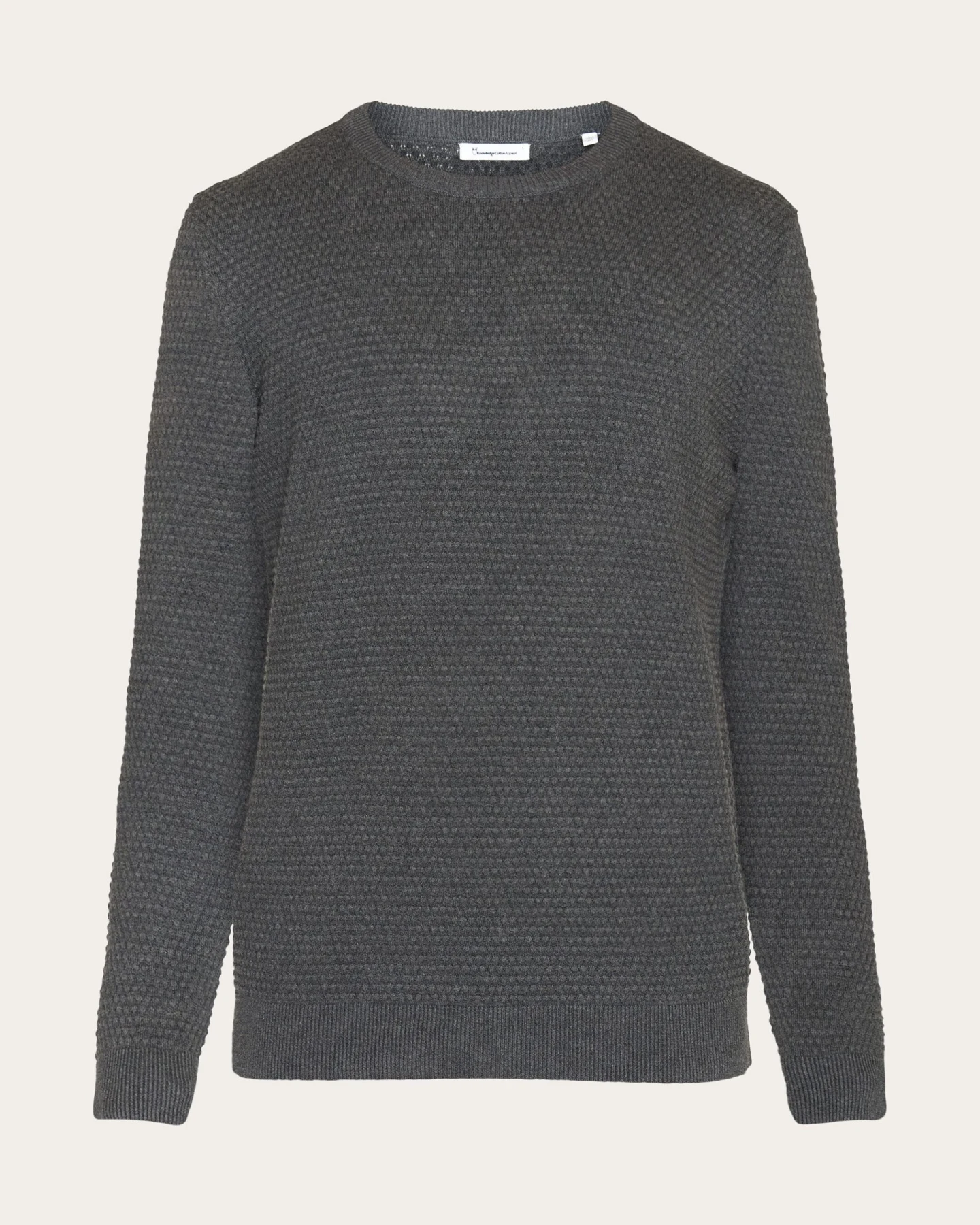 KnowledgeCotton Apparel Herren vegan Strickpullover Vagn Bubble Rundhalsausschnitt Dunkelgrau Melange – Ansicht 2