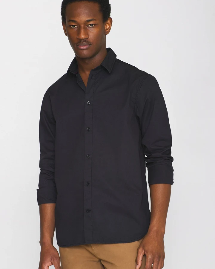 KnowledgeCotton Apparel Herren vegan Hemd Alf Regular Knusprig Schwarz Jet