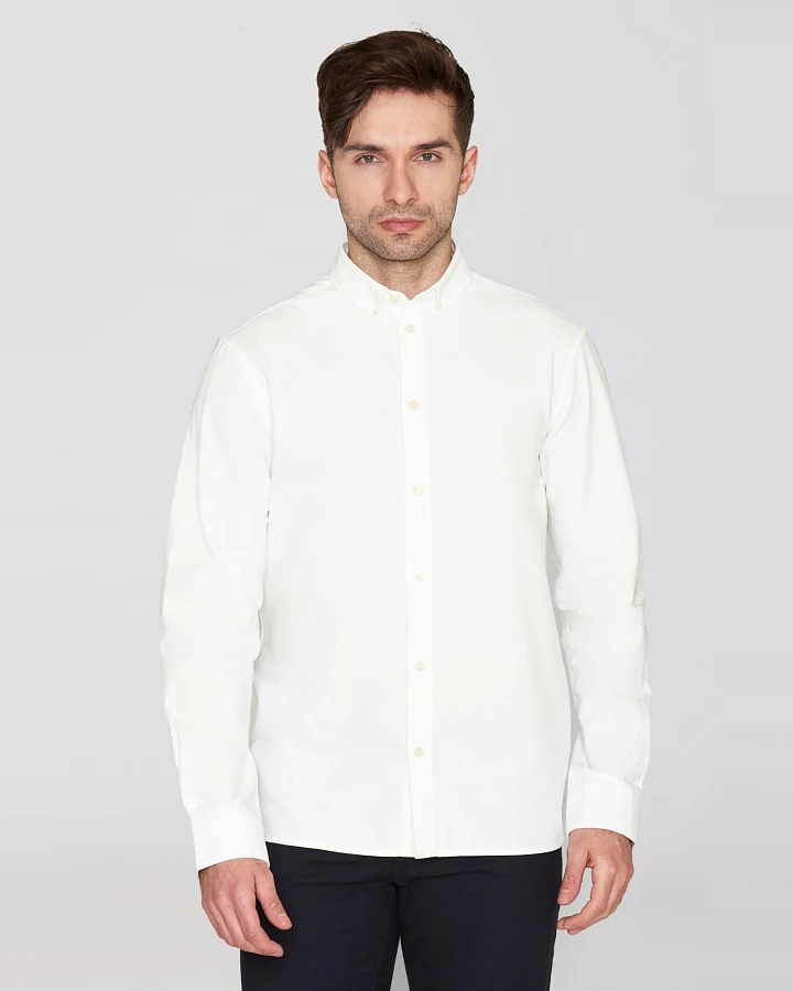 KnowledgeCotton Apparel Herren vegan Hemd Oxford Harald Small Owl Bright White