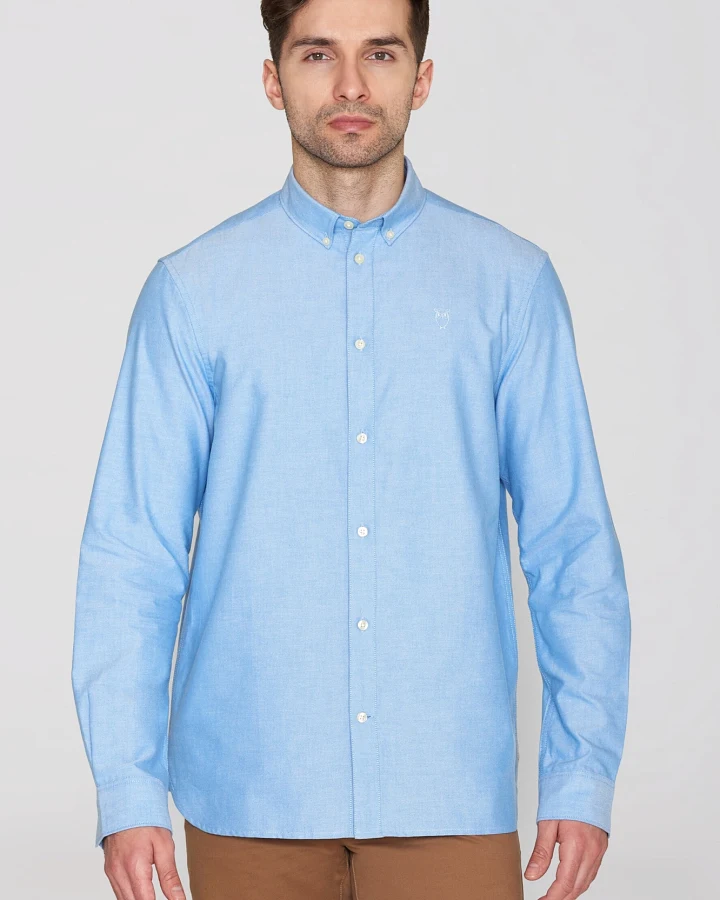 KnowledgeCotton Apparel Herren vegan Hemd Oxford Harald Klein Eule Lapis Blau