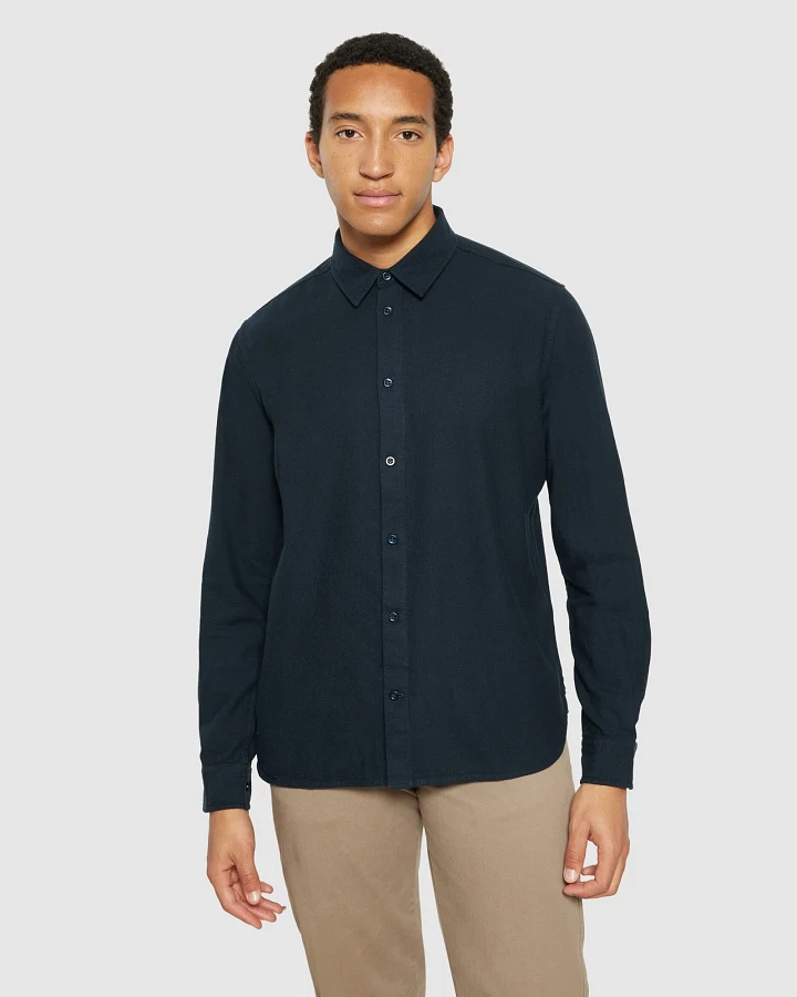KnowledgeCotton Apparel Herren vegan Hemd Flanell Dune Regular Total Eclipse Navy