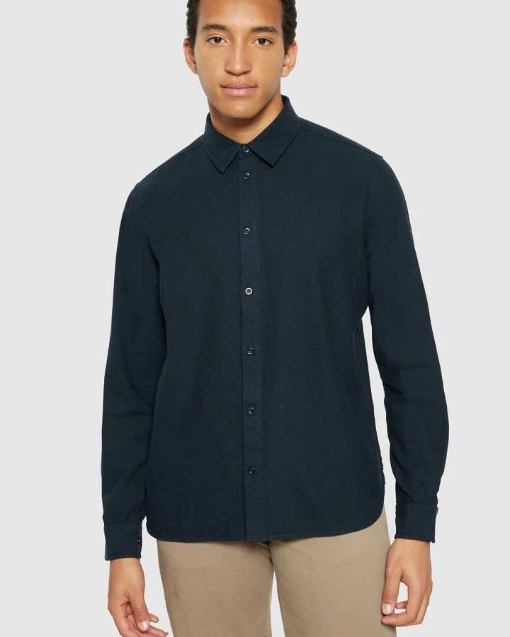 KnowledgeCotton Apparel Herren vegan Hemd Flanell Dune Regular Total Eclipse Navy