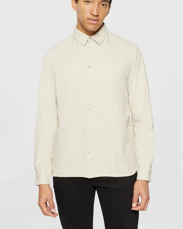 KnowledgeCotton Apparel Herren vegan Hemd Flanell Dune Regular Leichte Feder Grau