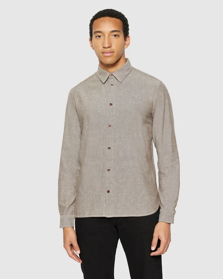 KnowledgeCotton Apparel Herren vegan Hemd Flanell Dune Regular Demitasse Braun