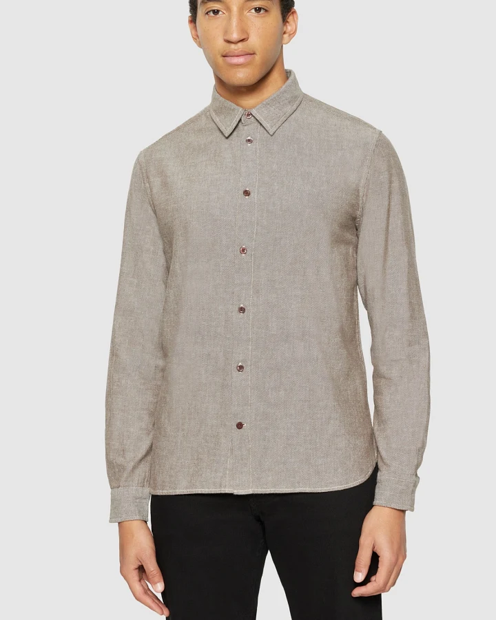 KnowledgeCotton Apparel Herren vegan Hemd Flanell Dune Regular Demitasse Braun
