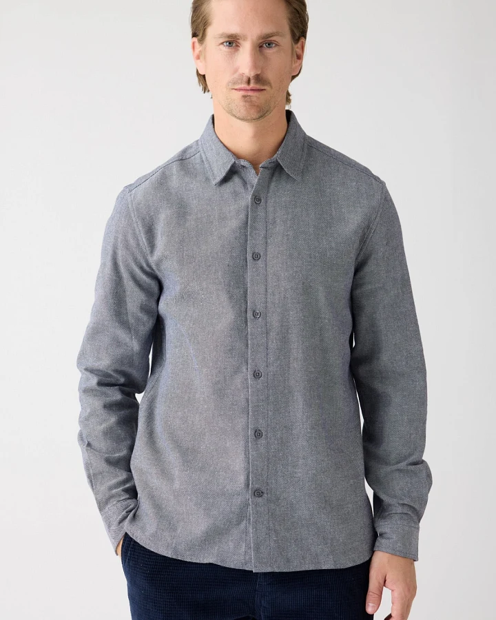 KnowledgeCotton Apparel Herren vegan Hemd Flanell Dune Regular Nacht Himmelblau