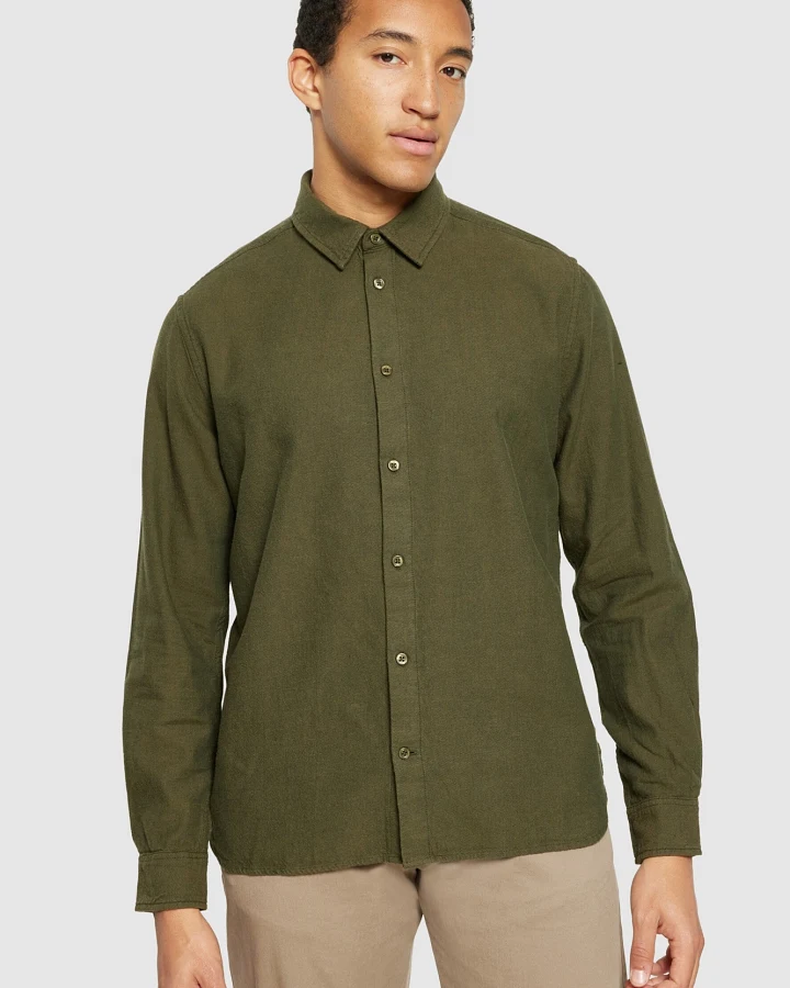 KnowledgeCotton Apparel Herren vegan Hemd Flanell Dune Regular Forrest Night Green