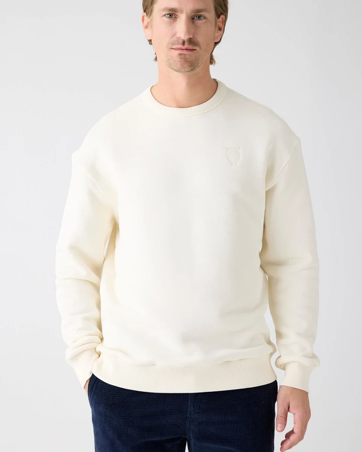 KnowledgeCotton Apparel Herren vegan Sweatshirt Bruststickerei Reiher Weiß