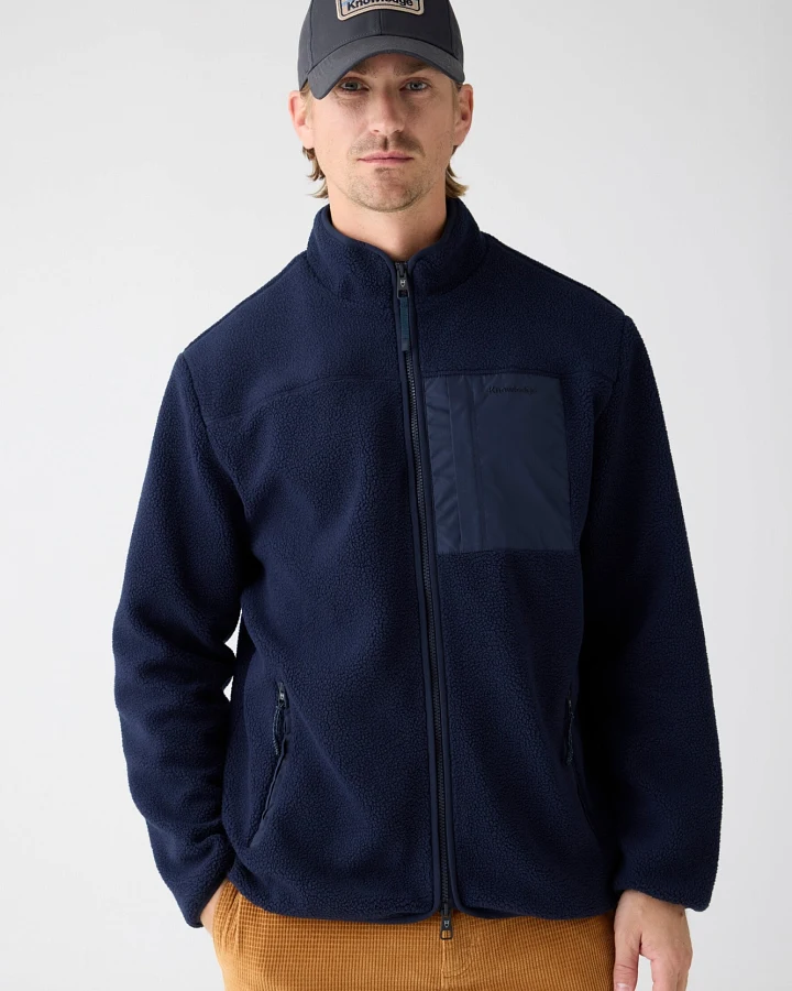 KnowledgeCotton Apparel Herren vegan Zip Jacke Loose Fleece Night Sky Navy