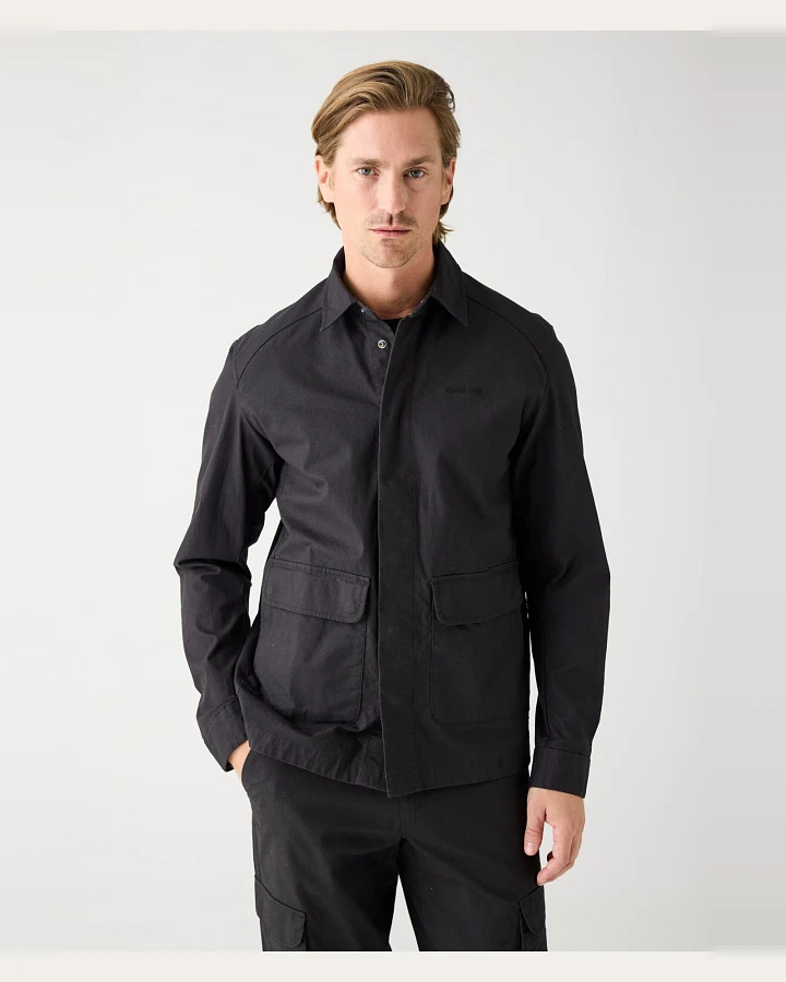 KnowledgeCotton Apparel Herren vegan Überhemd Ripstop Schwarz Jet