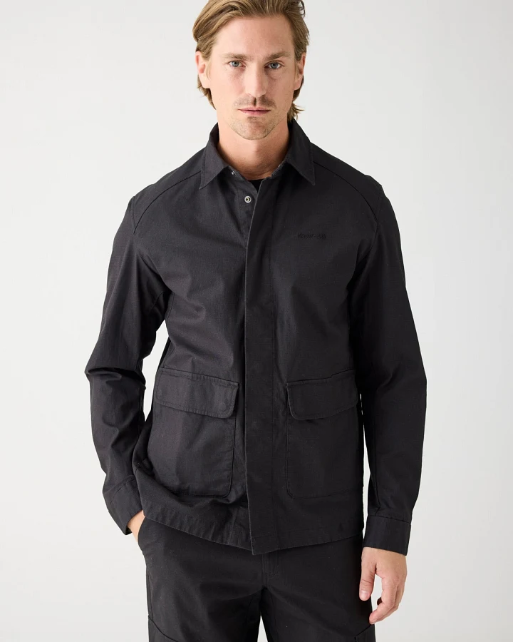 KnowledgeCotton Apparel Herren vegan Überhemd Ripstop Schwarz Jet