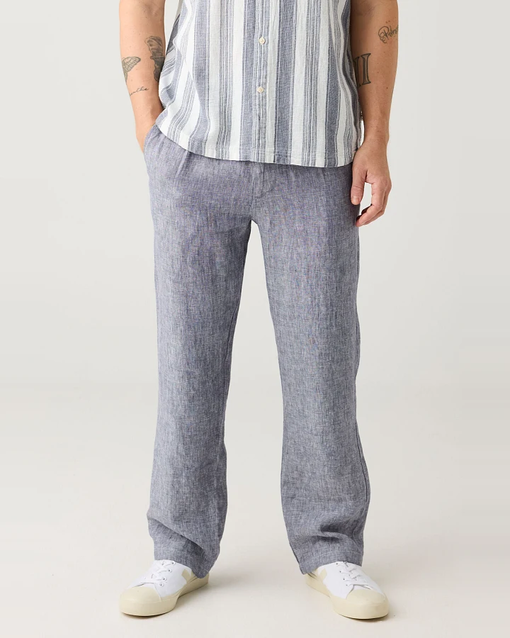 KnowledgeCotton Apparel Herren vegan Hose Lose Leinen Vintage Indigo