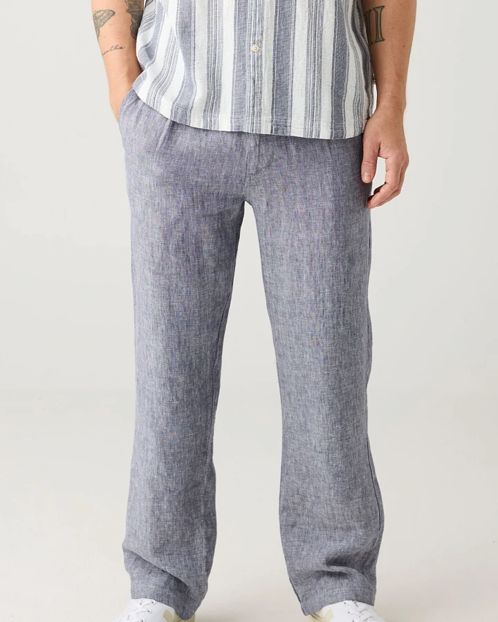KnowledgeCotton Apparel Herren vegan Hose Lose Leinen Vintage Indigo