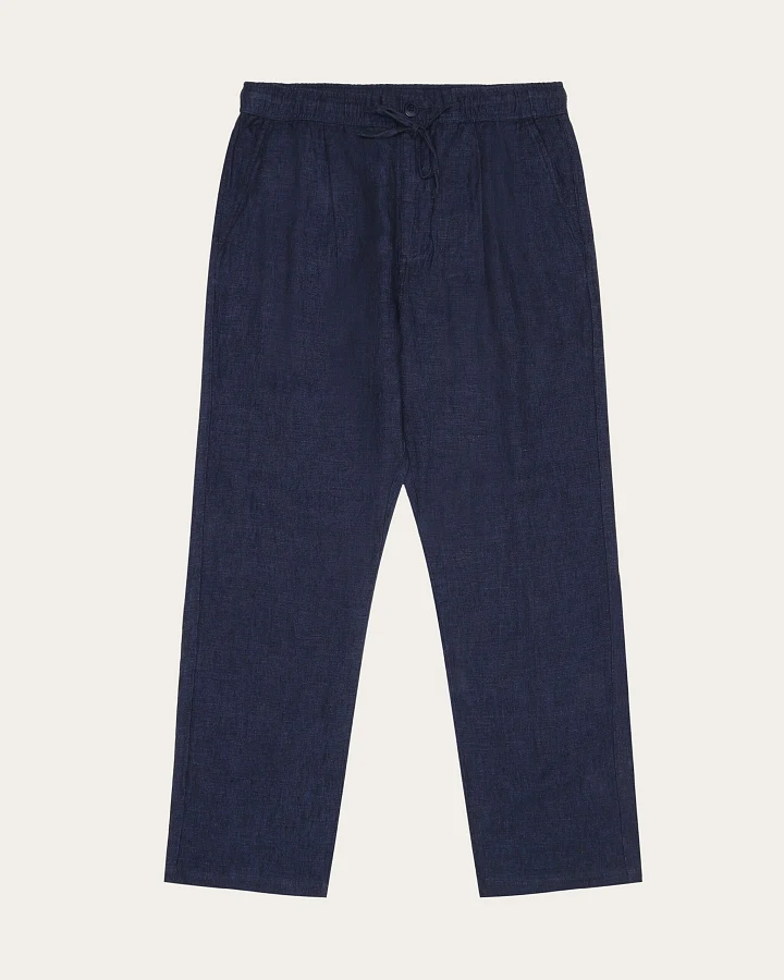 KnowledgeCotton Apparel Herren vegan Hose Lose Leinen Total Eclipse Navy