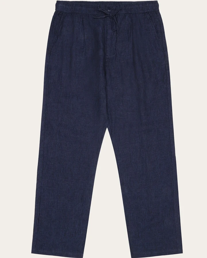 KnowledgeCotton Apparel Herren vegan Hose Lose Leinen Total Eclipse Navy