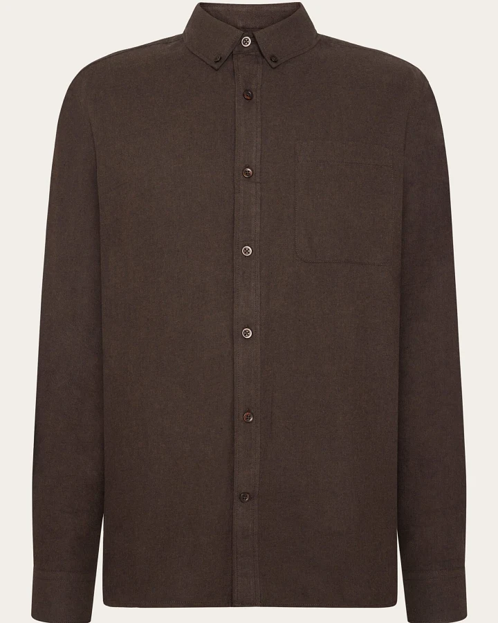 KnowledgeCotton Apparel Herren vegan Hemd Flanell Regular Melange Chocolate Torte