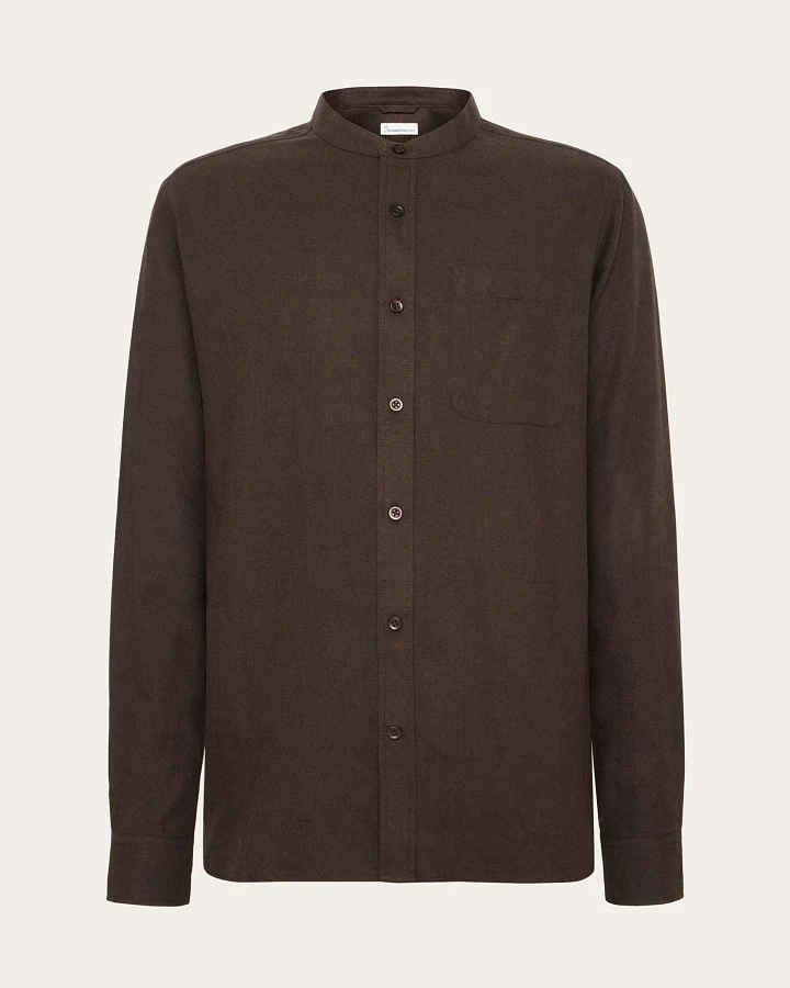 KnowledgeCotton Apparel Herren vegan Hemd Stehkragen Regular Melange Chocolate Torte