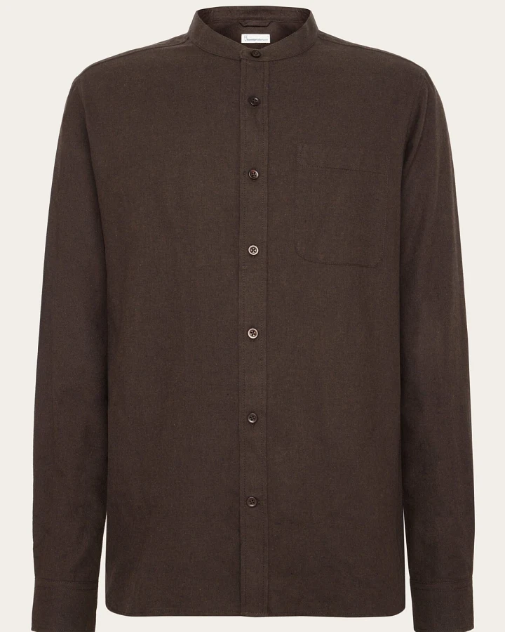 KnowledgeCotton Apparel Herren vegan Hemd Stehkragen Regular Melange Chocolate Torte