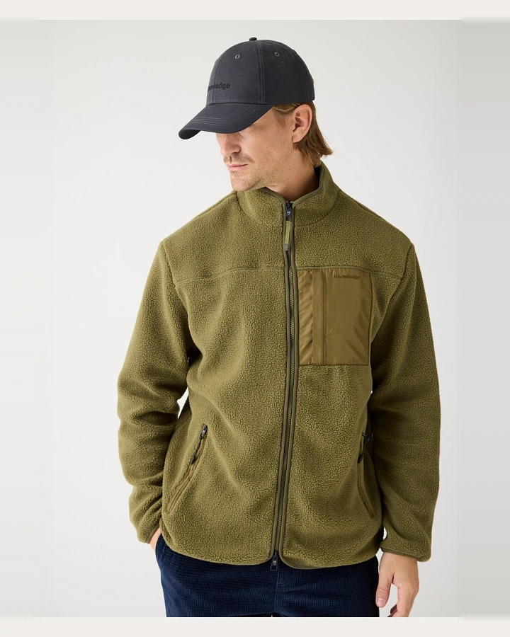 KnowledgeCotton Apparel Herren vegan Zip Jacke Lose Fleece Gebrannte Olive