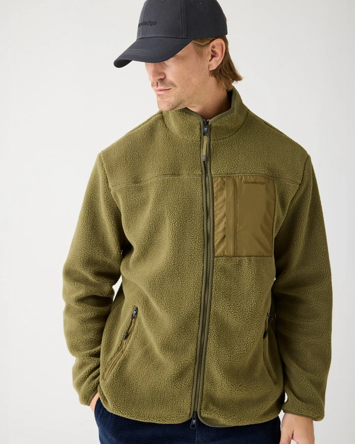 KnowledgeCotton Apparel Herren vegan Zip Jacke Lose Fleece Gebrannte Olive