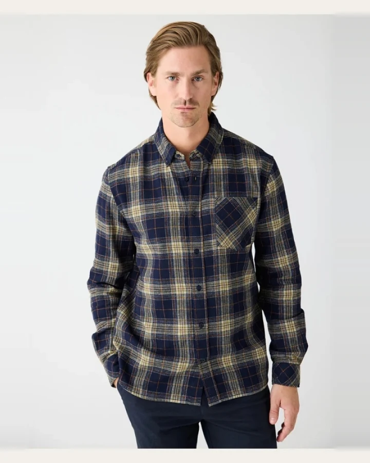 KnowledgeCotton Apparel Herren vegan Hemd Flanell Dune Regular Karo Blau