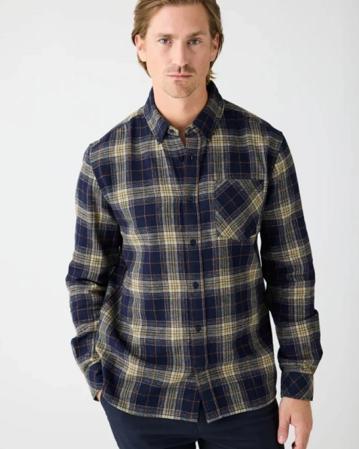KnowledgeCotton Apparel Herren vegan Hemd Flanell Dune Regular Karo Blau