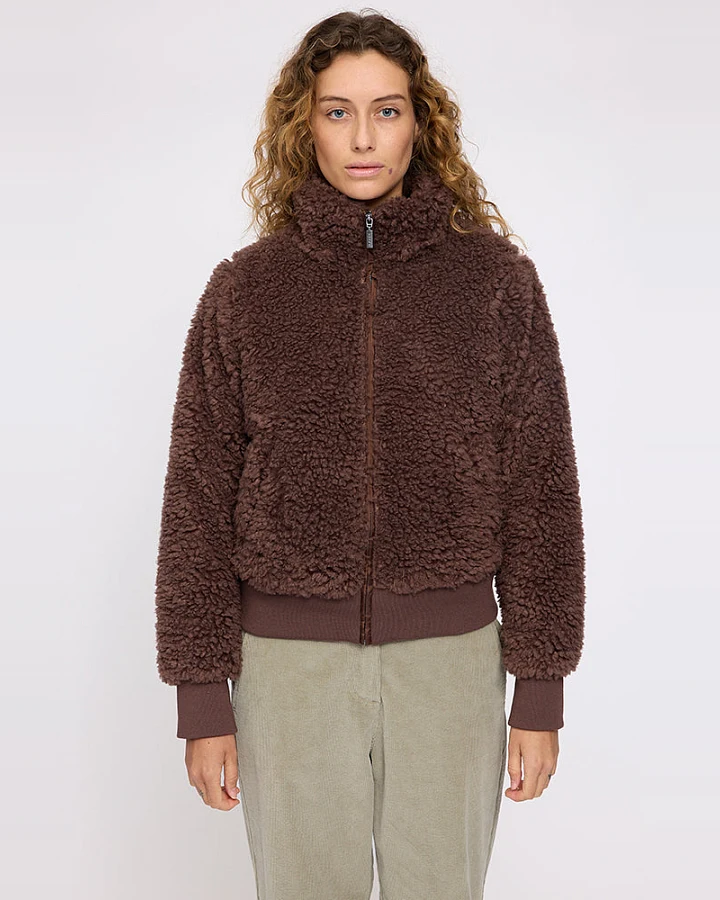 Mazine Damen vegan Jacke Kunstpelz Kastanienbraun