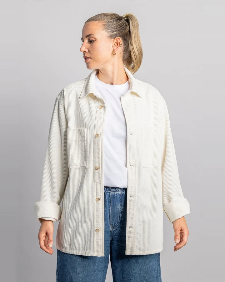 DIRTS Damen vegan Überhemd Cord Ungefärbt Weiß