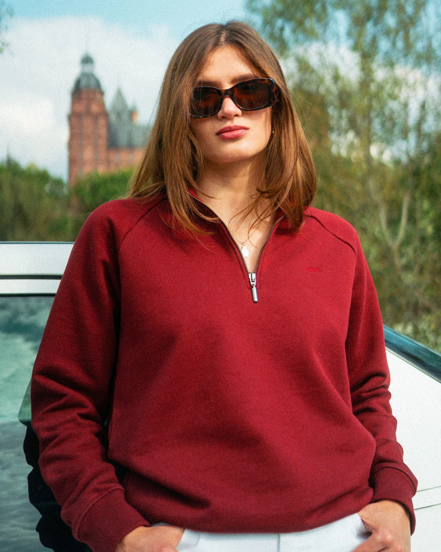 DIRTS Herren vegan Pullover Quarter Zip Royal Burgundy – Ansicht 2