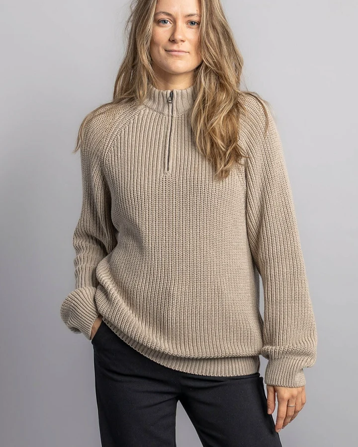 DIRTS Herren vegan Strickpullover Quarter Zip Desert Beige