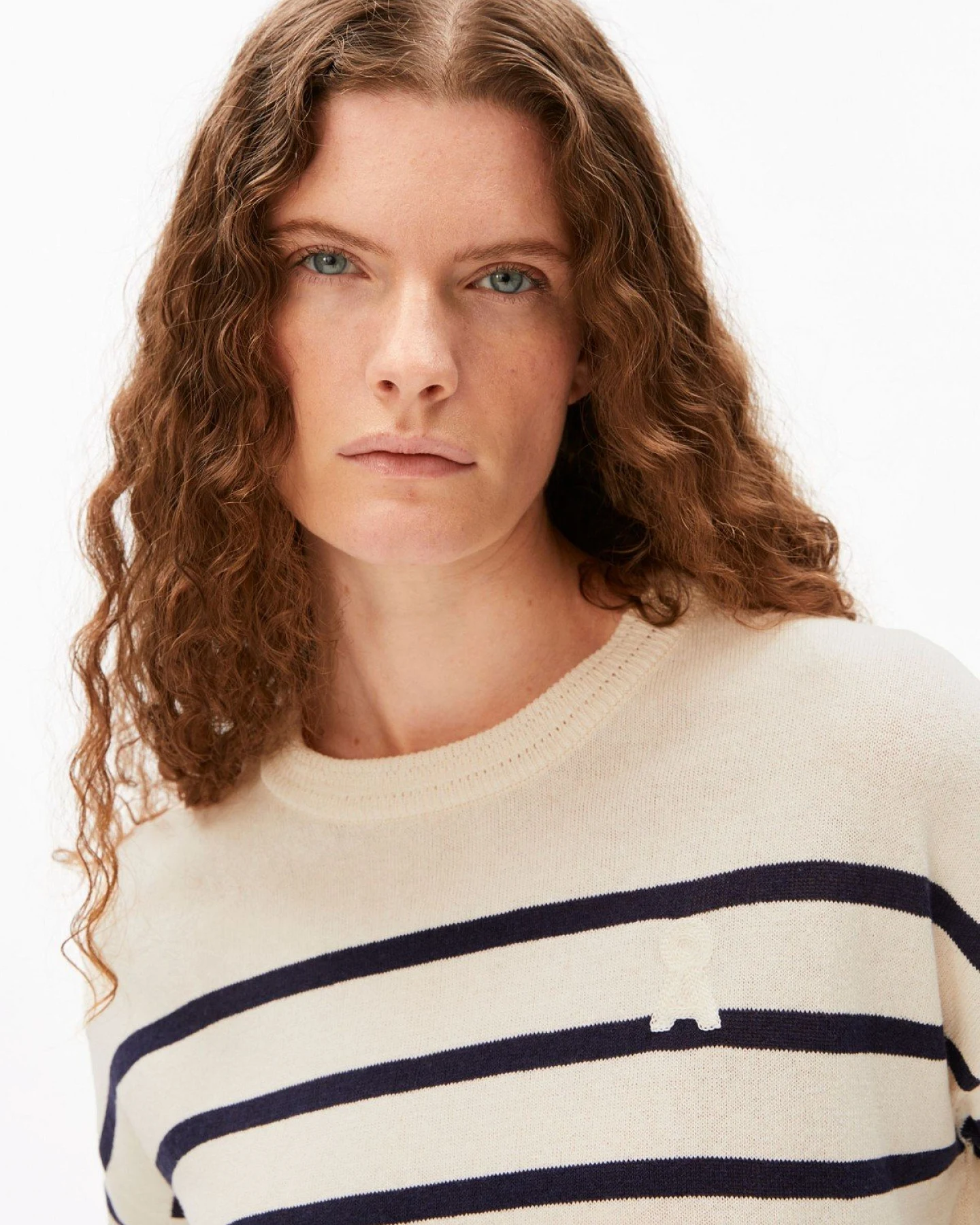 T-Shirt Strick Stripe Linen Blend Off White – Ansicht 3