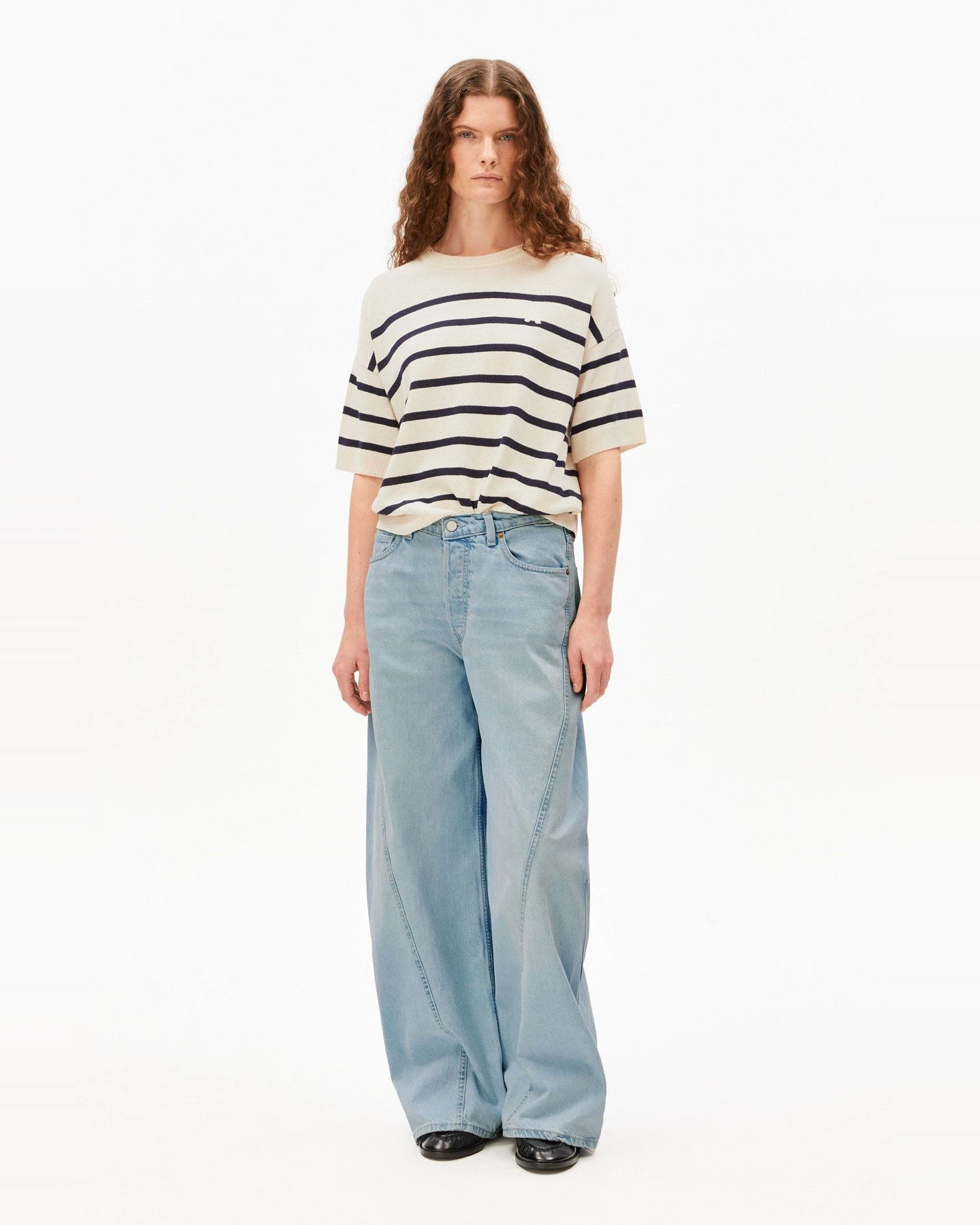 T-Shirt Strick Stripe Linen Blend Off White – Ansicht 4