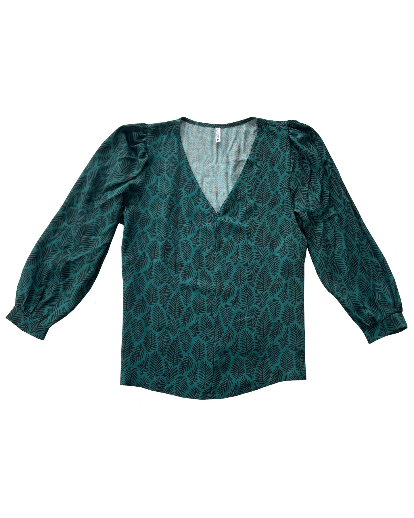 WiDDA Damen vegan Bluse Lubo Mit Blattdruck Petrol – Ansicht 2