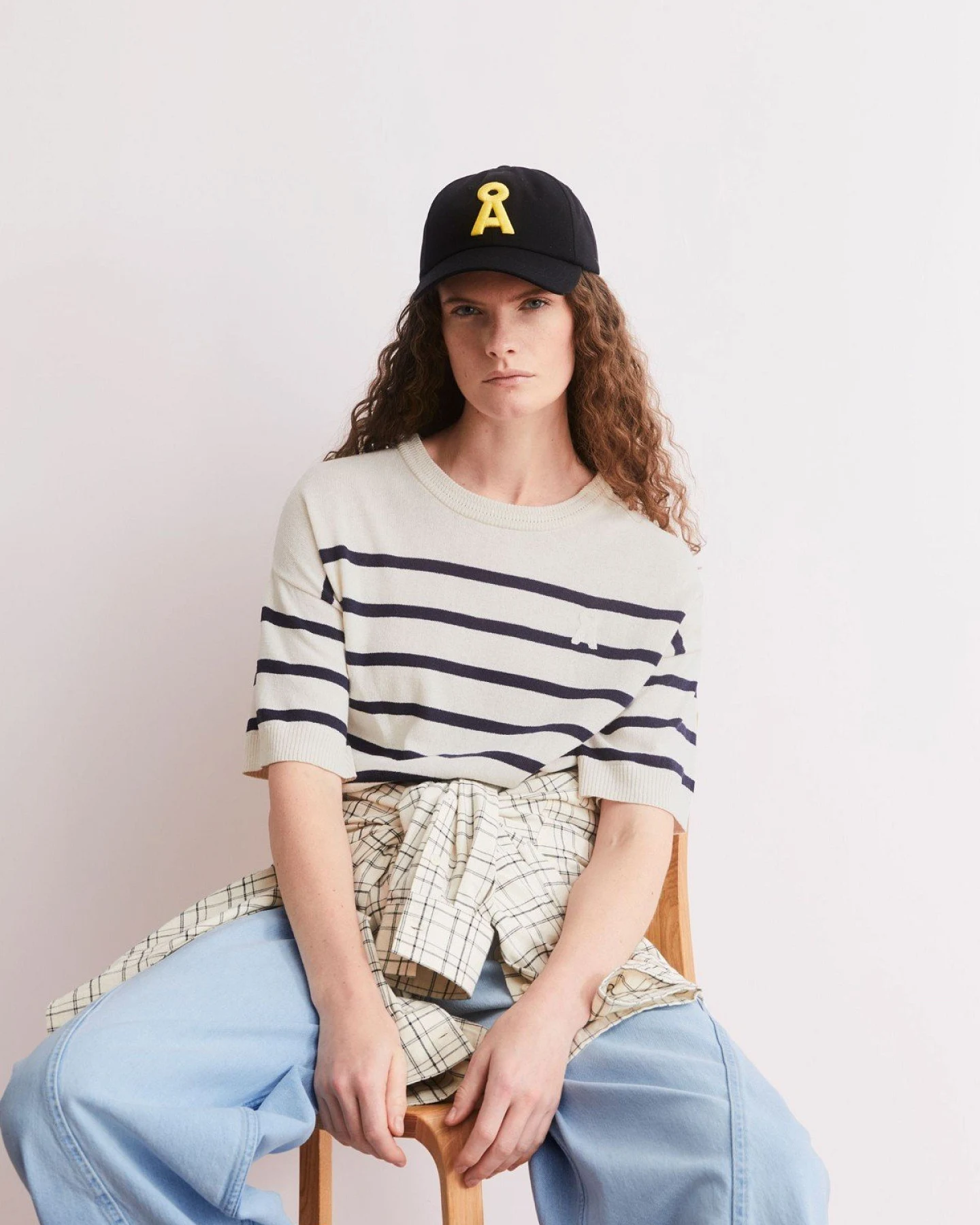 T-Shirt Strick Stripe Linen Blend Off White – Ansicht 5