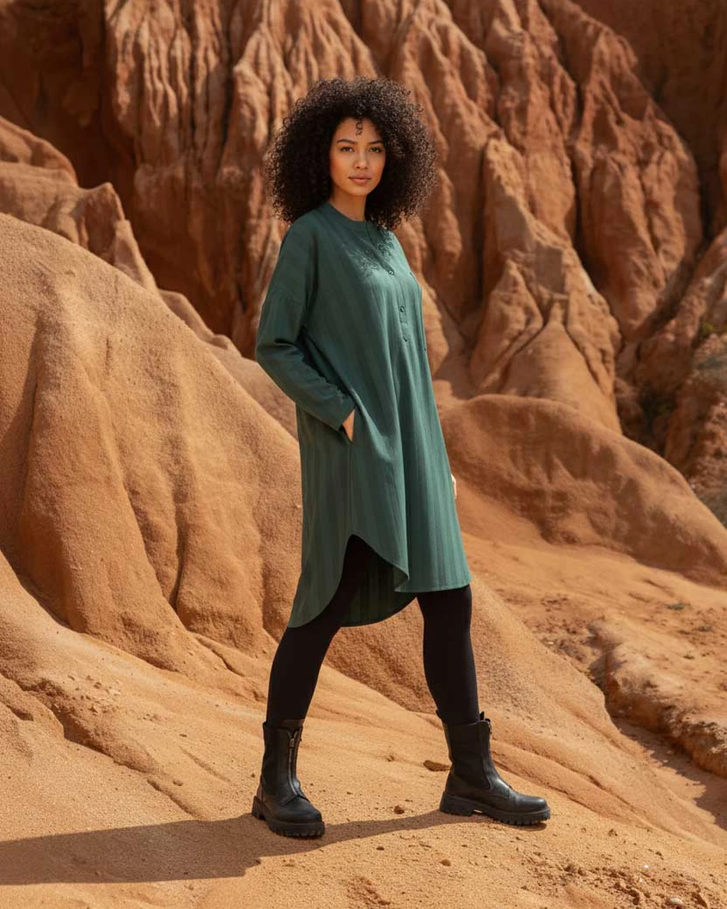 WiDDA Damen vegan Tunika Komfi Green Lines – Ansicht 2