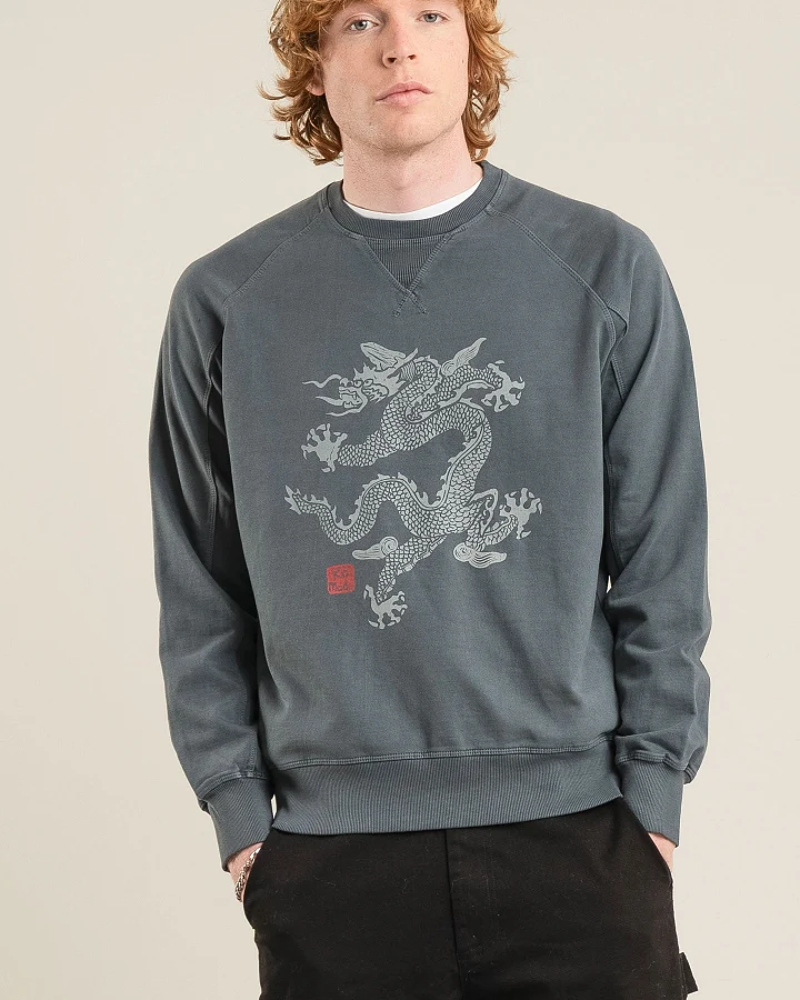 KOMODO Herren vegan Sweatshirt Dragon Washed Schwarz