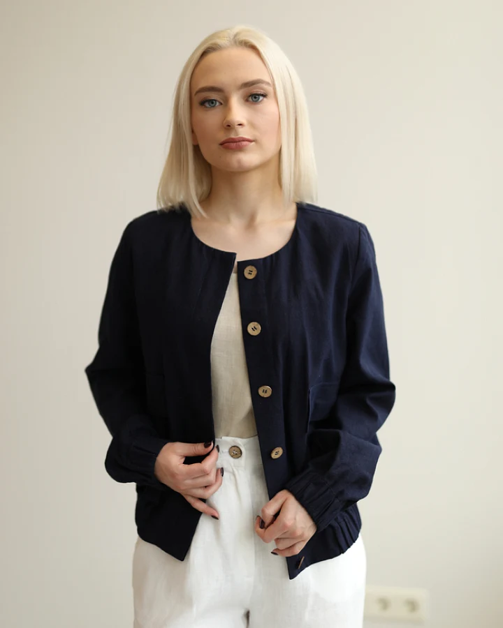 Amber Linen Damen vegan Jacke Bomber Helsinki Marineblau