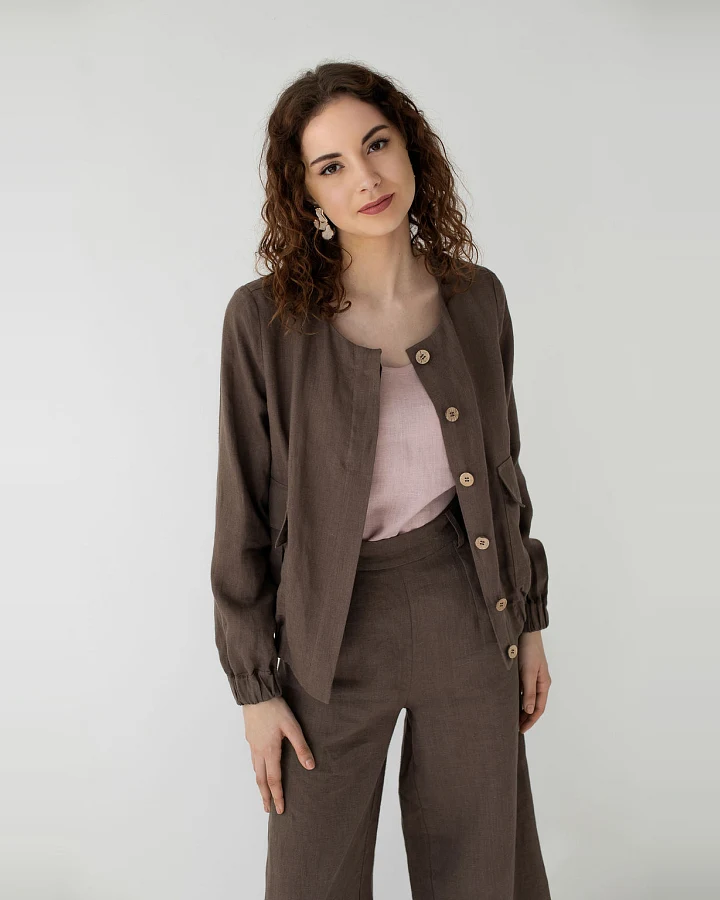 Amber Linen Damen vegan Jacke Bomber Helsinki Taupe Braun