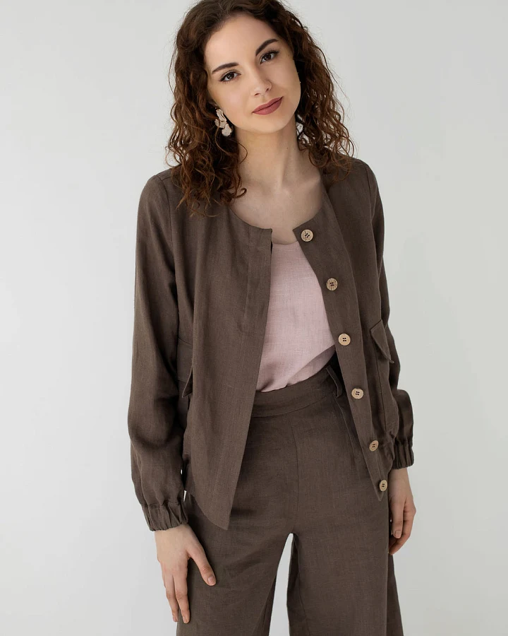 Amber Linen Damen vegan Jacke Bomber Helsinki Taupe Braun