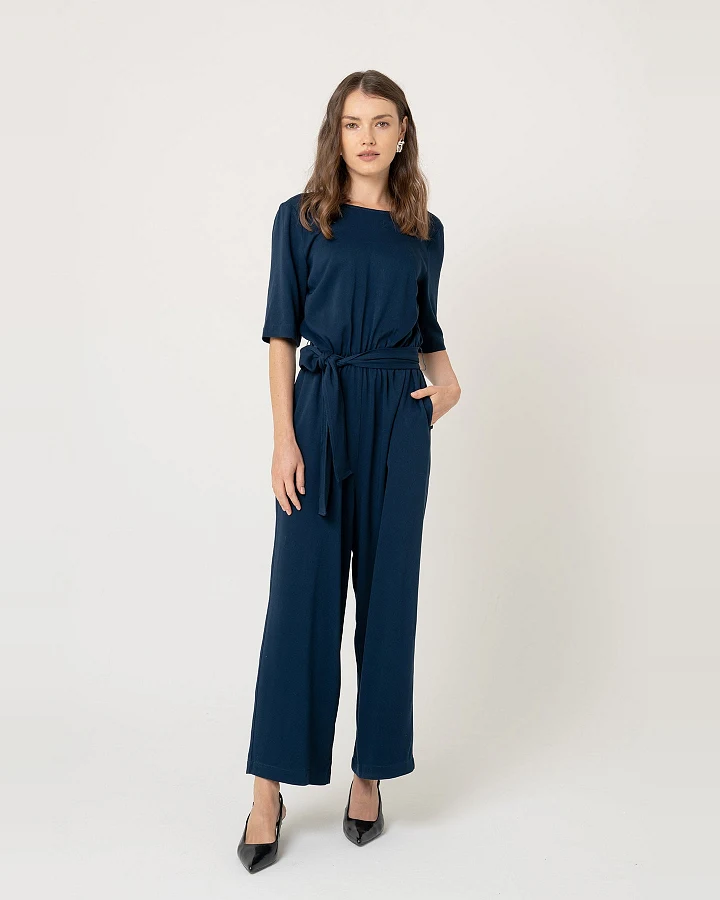 LOVJOI Damen vegan Jumpsuit Staine Halbarm Nachthemd Blau